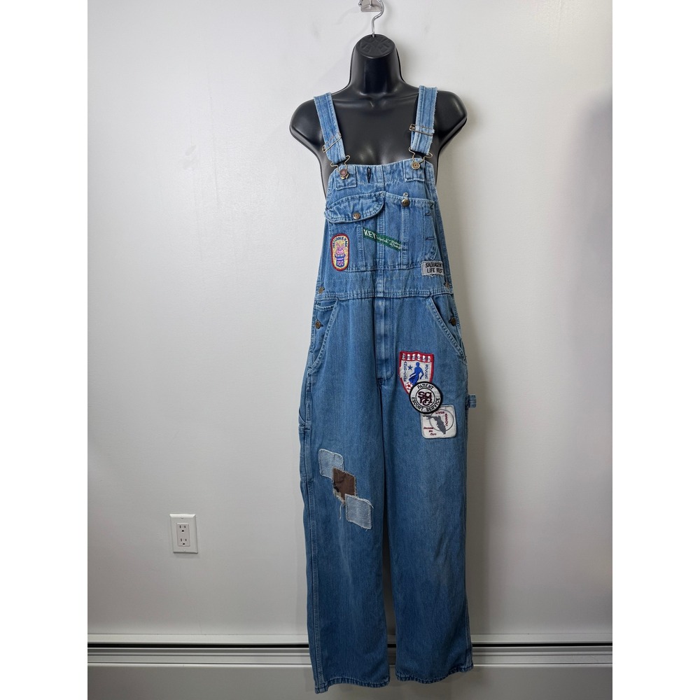 Riley Women Eclectic Overalls Blue Denim Patchwork Distressed Streetwear Medium